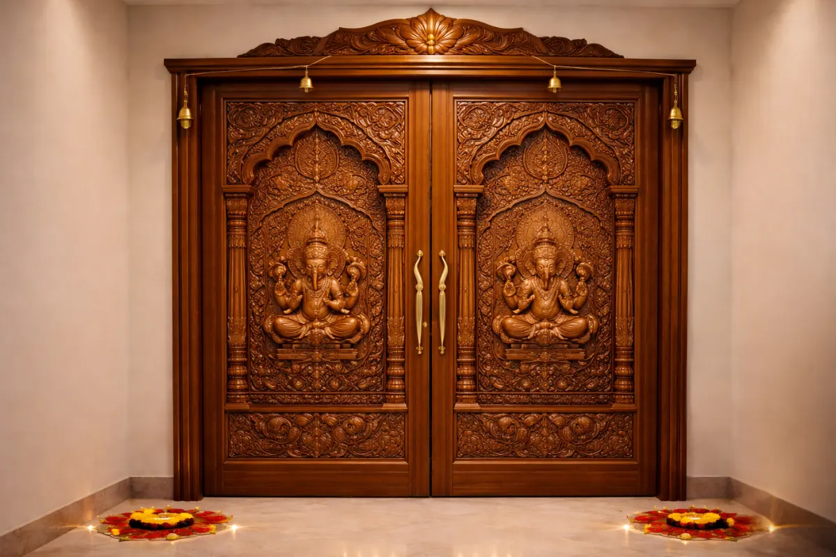 Traditional Wooden Pooja room door design