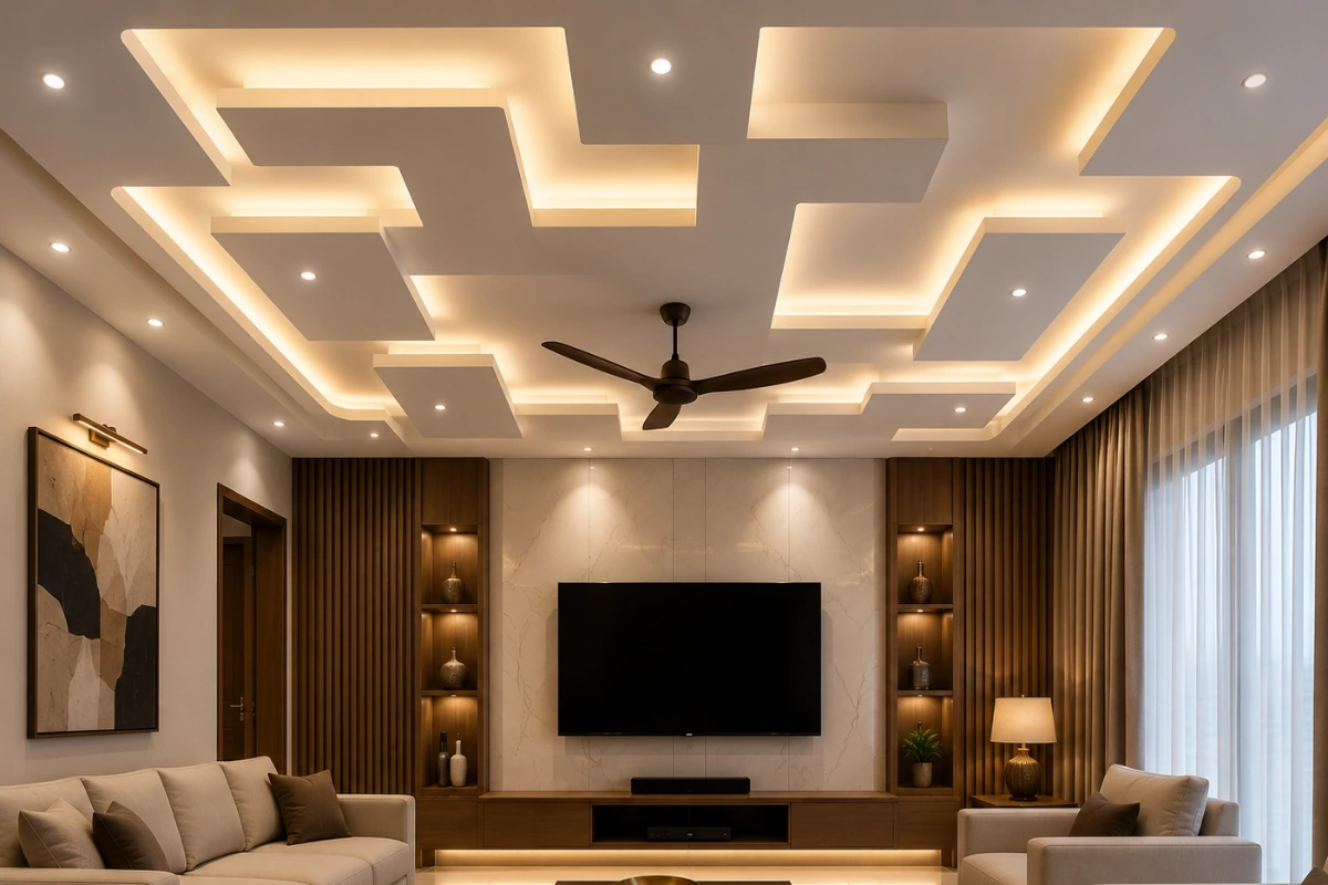 Creative Plus Minus POP Design with Floating Ceiling Panels