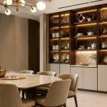 Dining room crockery unit with glass display cabinets, wooden finish