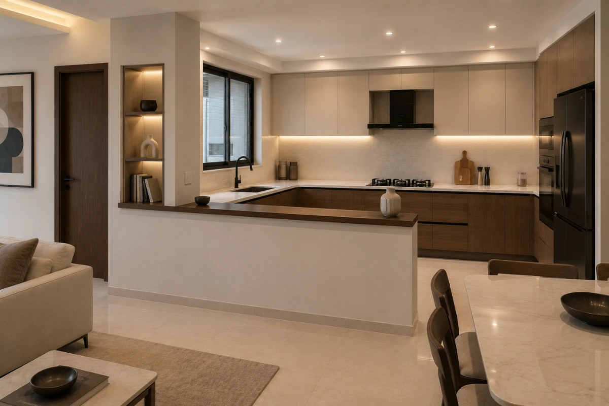 Half-Wall Partition design between kitchen and Living