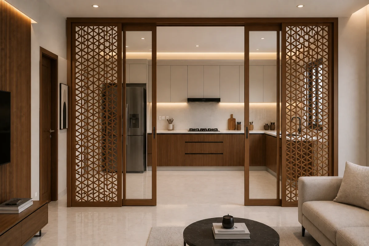 Jaali Partition for kitchen between dining