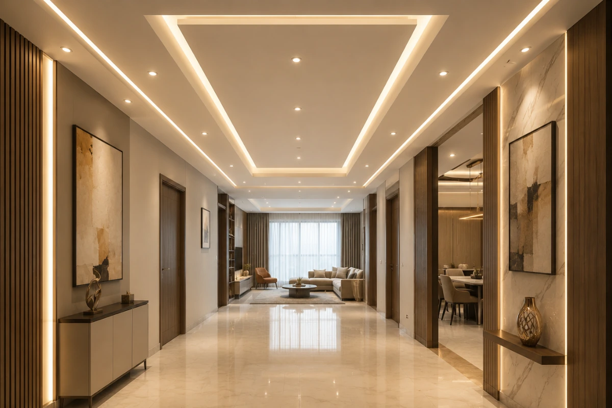Latest gypsum ceiling design for hallway with modern recessed lights
