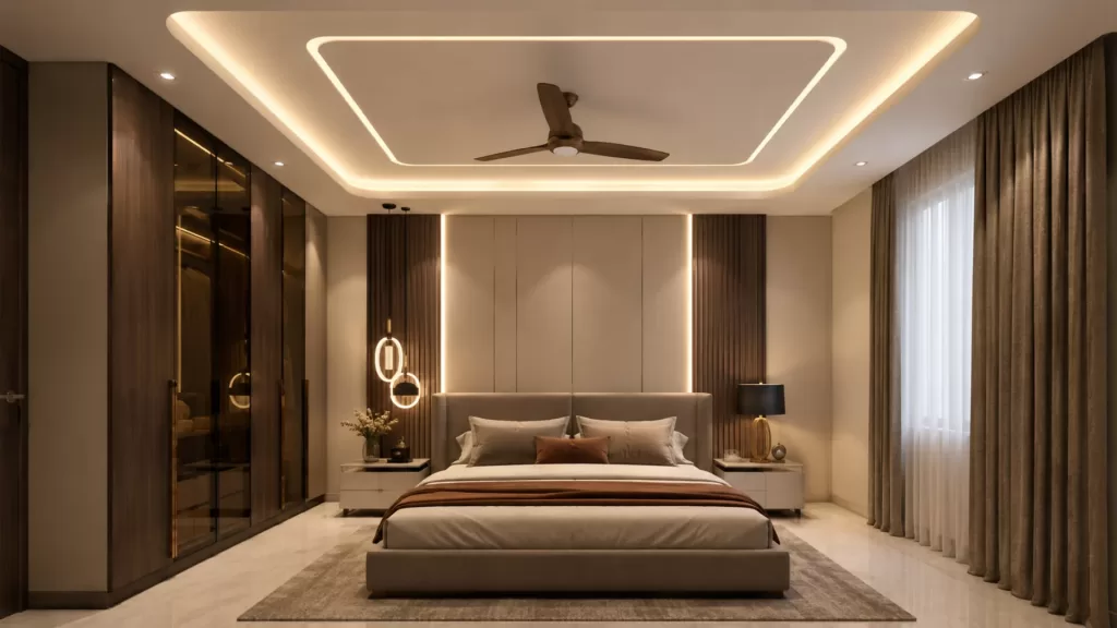 Master bedroom false ceiling design with rounded ceilings