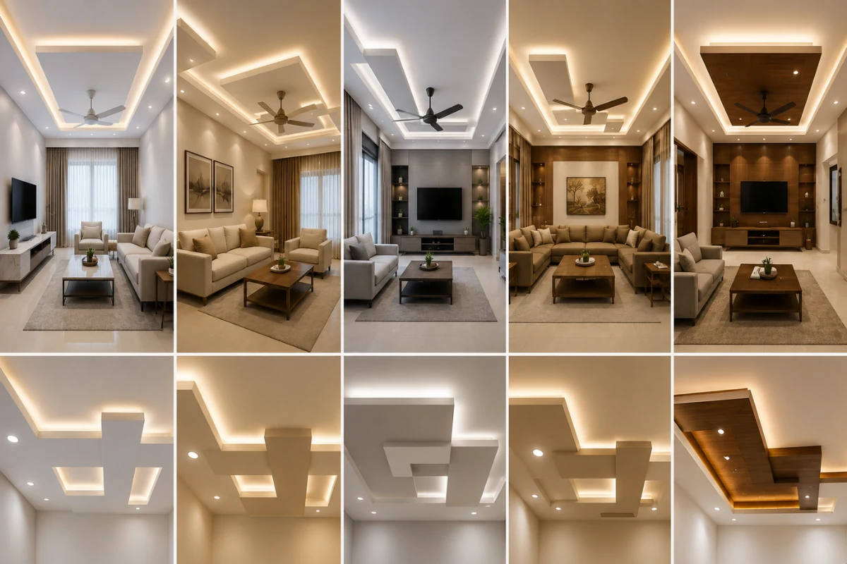 Modern Plus Minus POP Design for Living Room Ceiling with LED Lights