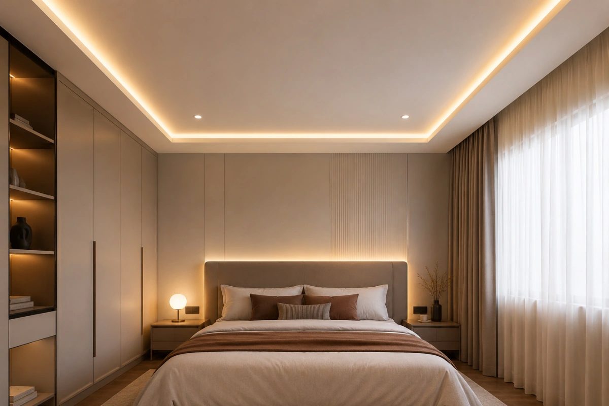 Simple bedroom false ceiling design for a modern luxury bedroom