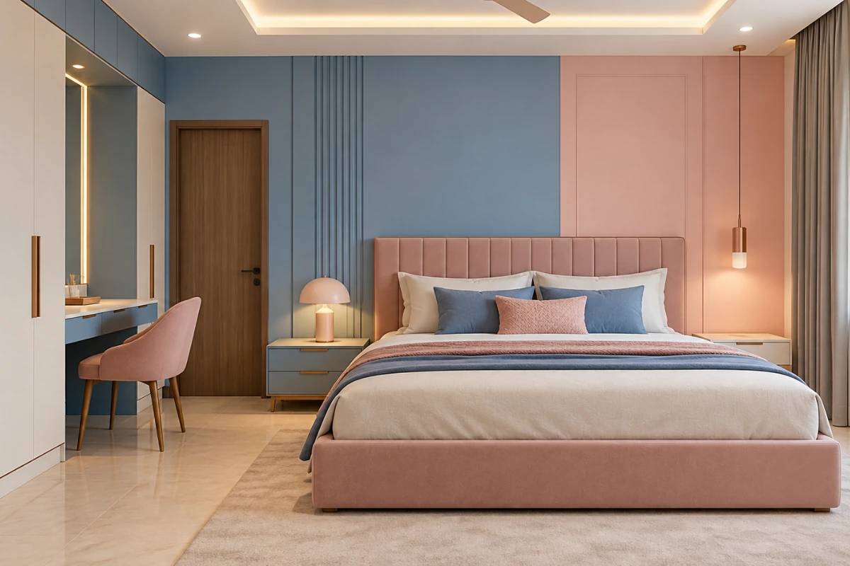 Color Combination of Bedroom Wall for Blue and Pink Colors